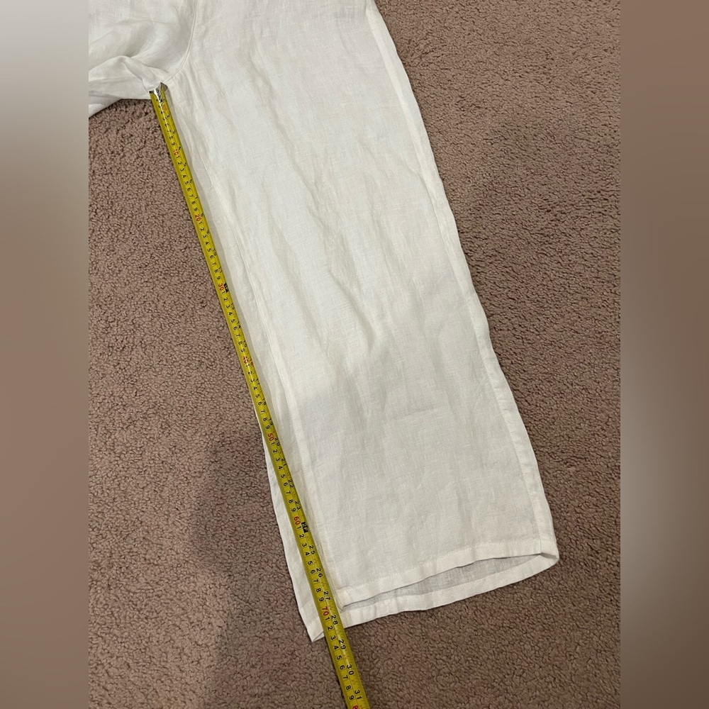CYNTHIA ROWLEY White Linen Flare Wide-leg Pants - Picture 8 of 10